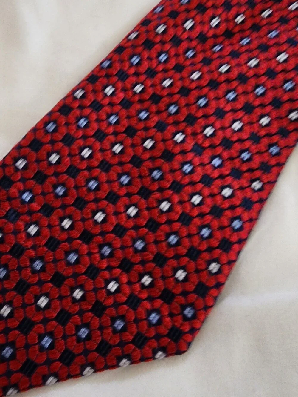 Jos. A. Bank Red Silk Geometric Necktie with Blue Accents